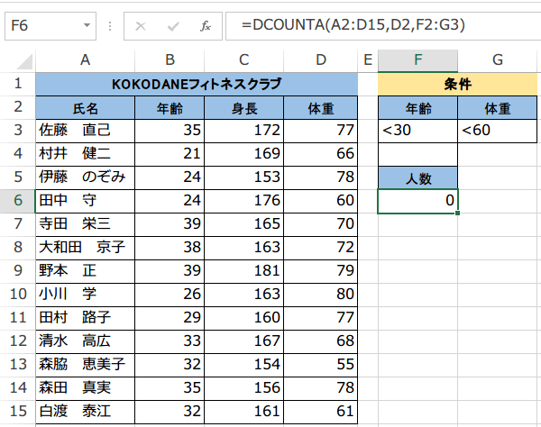 DCOUNT関数AND条件
