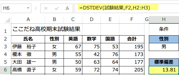 DSTDEV関数使い方3