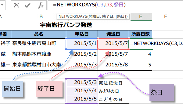 NETWORKDAYS関数の使い方4