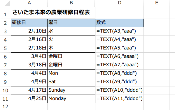 日付から曜日を求める Text関数を使用 Excel エクセル 関数技