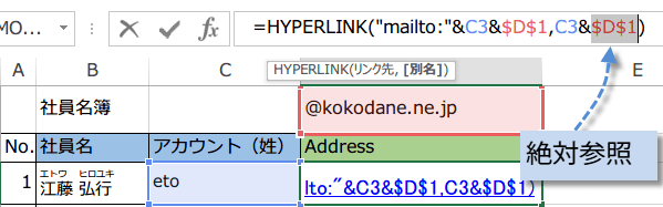 HYPERLINK関数でメール送信2