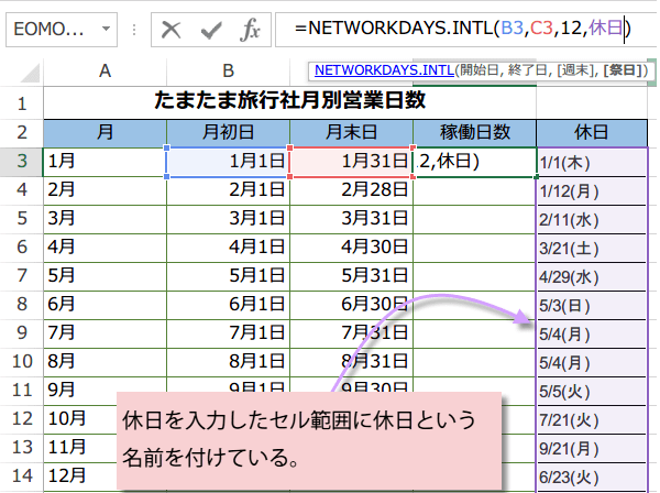 NETWORKDAYS.INTL関数の使い方4