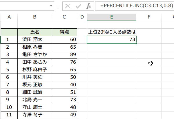 PERCENTILE.INC関数の使い方4