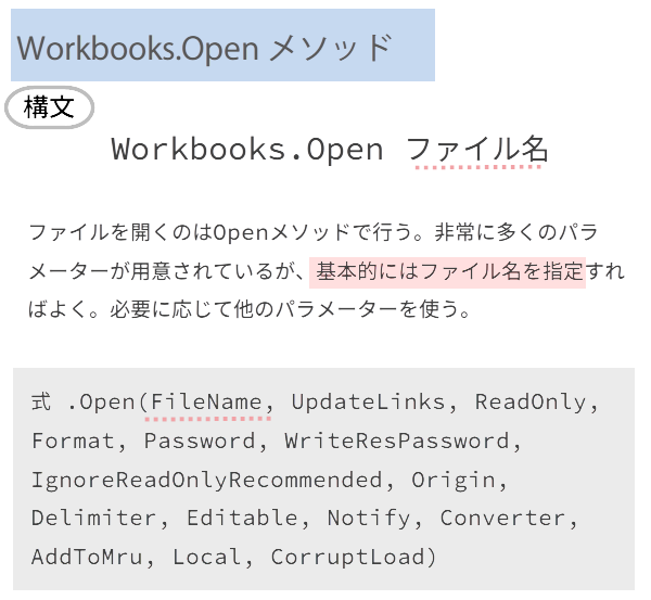 Workbooks.Openメソッド