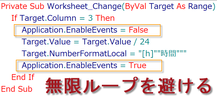 Worksheet_Change 数値を時間として表示-2